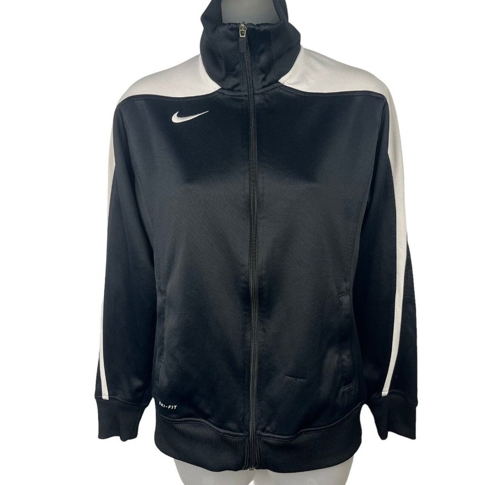 NIKE Dri-Fit Full Zip Warm Up Jacket Black‎ White Women's Size Medium 533562